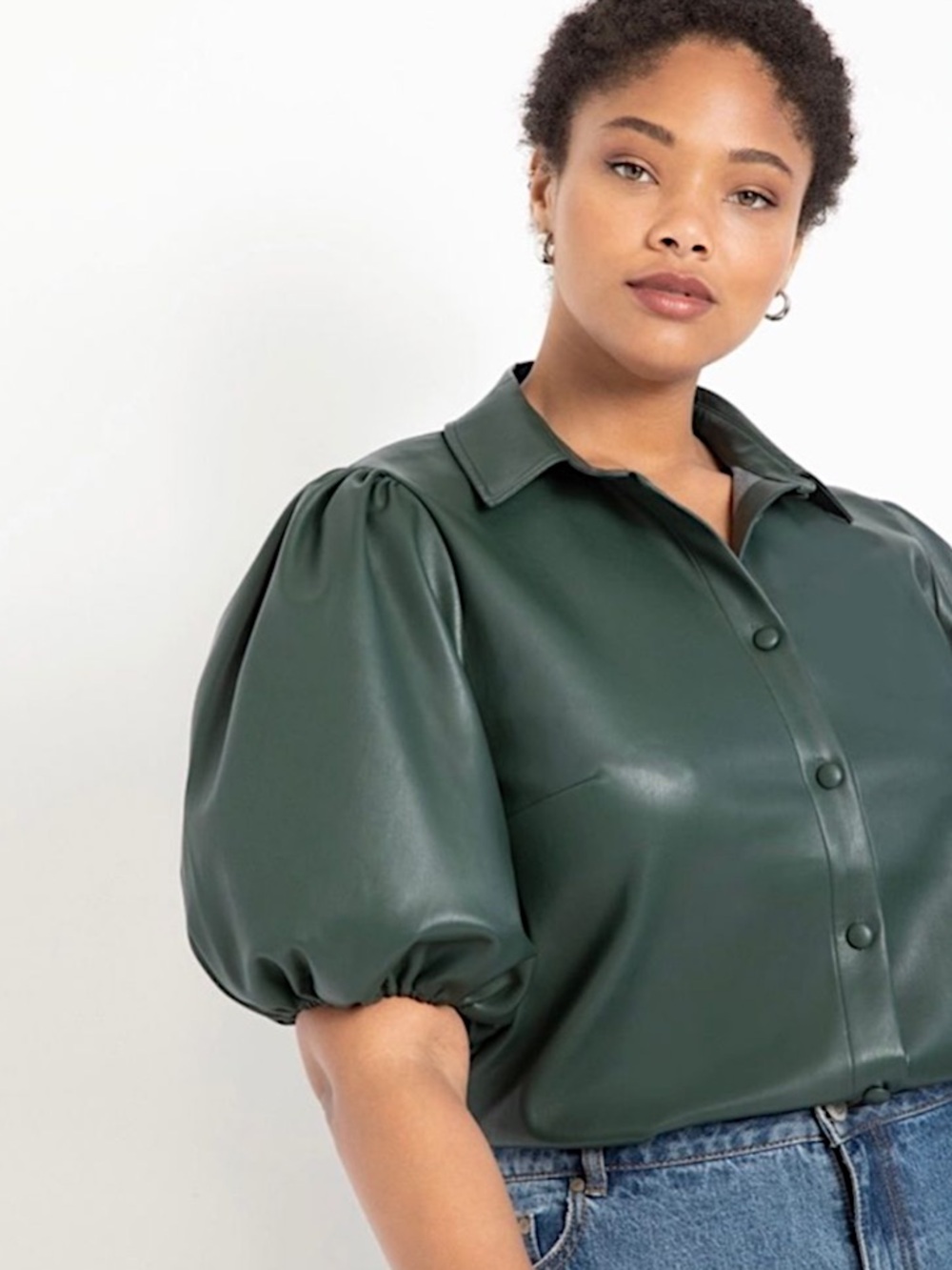 Eloquii Faux Leather Puff Sleeve Top